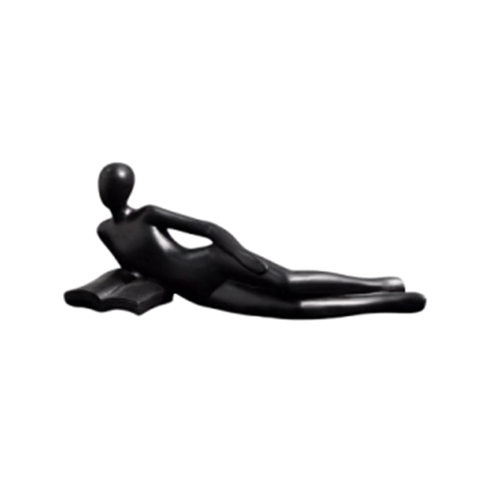 CTRLZS Nordic Reading Statue Resin Figurines Desktop Decor Sculpture Modern Art Ornament Home Decor Craft Black B