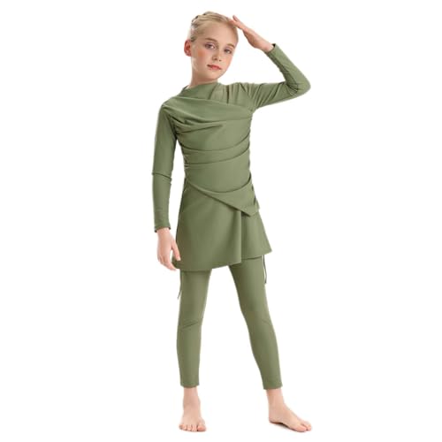 Image of Muslim Swimsuits for Girls Modest Swimwear Full Cover Hijab Burkini Islamic Top Pants Cap 3PCS Rash Guard Sets