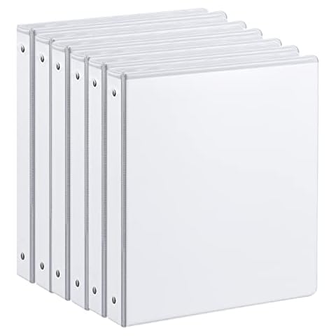 1-inch 3 Ring Binder with 2 Interior Pockets, 1'' Basic Binders Holds US Letter Size 8.5'' x 11'' Paper - Versatile Binders for Office, Home, and School Use, 6 Pack (White) Cover