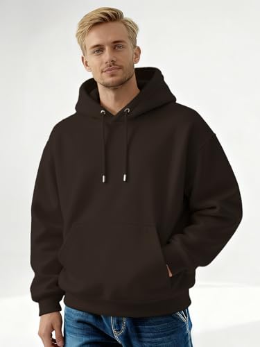 Image of Nobero Heavy Duty Oversized Solid Hoodie for Men | Hoodies for Men | Oversized Fit | Solid Colour | Thick Fleece Fabric | Drawstring Hood