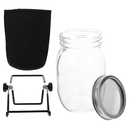 Mipcase Kit Germogliatore di Semi in Barattolo di Vetro a Bocca Larga con Coperchio in Acciaio Inox e Supporto Robusto Set per Coltivazione Germogli di Soia con Sacchetto Ombreggiante