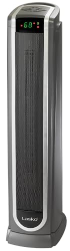 Lasko Oscillating Ceramic Tower Space Heater with Logic Center Digital Remote Control, Adjustable Thermostat, Timer, 2 Heat Settings, Overheat Protection, 29 Inches, Gray, 5572