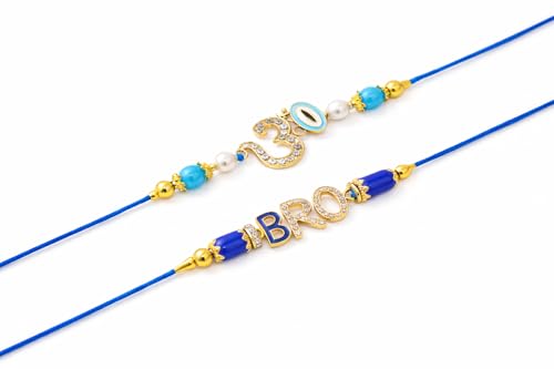 Image of Jaipur Ace Designer Kundan Rakhi with Lumba for Bhaiya Bhabhi | Premium Raksha Bandhan Thread for Brother & Sister-in-Law | Fancy Stone Work Bracelet with Tassel | Traditional Festival Gift (SET OF 2)