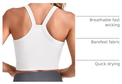 Image of G4Free Barefeel Cropped Workout Tops for Women Built in Bra Removable Padded Longline Sports Bras Racerback Yoga Tops