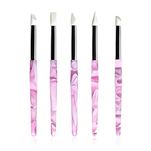 Bqan 5Pcs Nail Art Silicone Pens Acrylic Handle Gel Nail Art Carving Drawing Brushes #TOP2