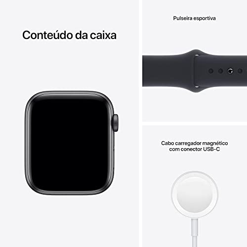 Apple Watch SE (GPS), Caixa em alumínio cinzento sideral de 44 mm com Pulseira esportiva meia-noite