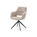 KHG Esszimmerstuhl Küchenstuhl mit Armlehnen - drehbar 360° mit Rückstellfunktion, Chenille Stoff, bequem gepolstert, modern, stabiles Metallgestell bis 120 kg belastbar - Hellbraun