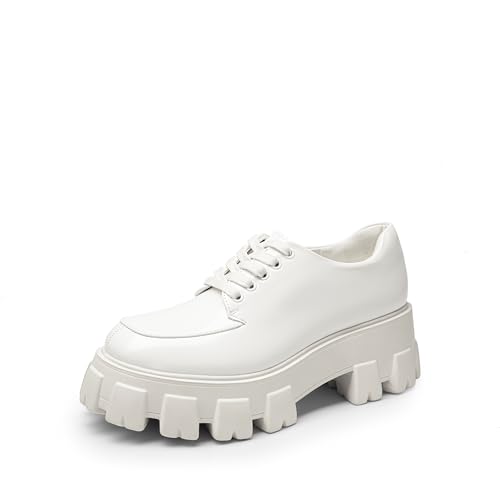 DREAM PAIRS Women's Platform Oxford Chunky Lace Up Lug Sole Comfort Business Work Dress Shoes,Size 8,White-PU,SDOX2404W