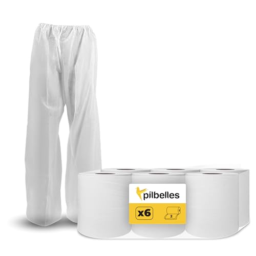 PACK 100 Pantalones de Presoterapia Desechables + 6 Rollos de Papel Secamanos Mecha (Blanco)