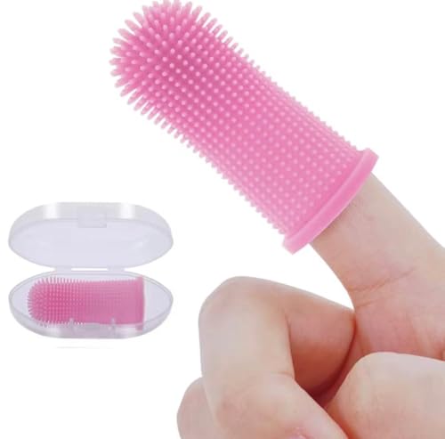 Escova de Dentes para Pet 360º de Dedos – Limpeza Suave e Completa para cães, gatos e animais de estimação – Kit com 2 Peças, Rosa, Silicone Seguro