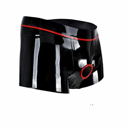 Latex RubberBoxer en latex pour hommes avec garnitures Ring Hole Latex Lingerie Boxers Shorts,Noir,XL