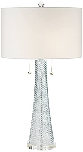 Possini Euro Design Miriam Modern Table Lamp 28 1/2" Tall Light Aqua Blue Swirl Textured Glass White Drum Shade Decor for Living Room Bedroom House Bedside Nightstand Home Office Family Entryway - Image 2