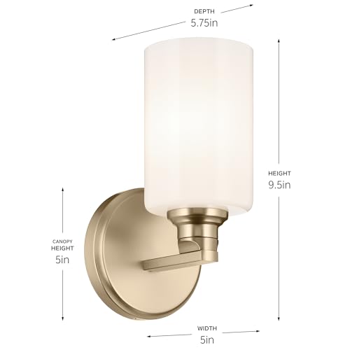 Image of Kichler Gioe 5 inch 1-Light Wall Sconce Bathroom Vanity Light with Opal Glass in Champagne Bronze, Damp Rated for Powder Room, Kitchen, Hallway, Bedroom (5 inch W x 9.5 inch H), 55224CPZ