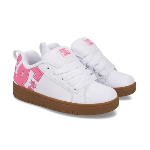 DC Sneaker Skate Shoe, White/Pink/Gum, 3.5 US Unisex Big Kid