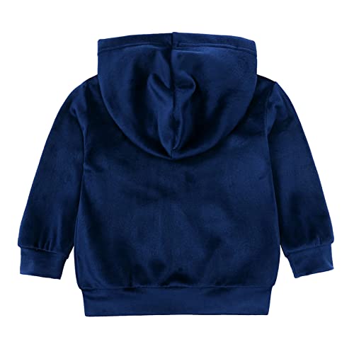 Toddler Kids Baby Boy Girl Clothes Unisex Solid Sweatsuit Long Sleeve Warm Fleece Pullover Hooded Tops (Navy, 2-3 Years)3
