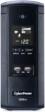 CyberPower UPS 1000VA/600W -No Break Mini-torre, Pantalla LCD, Puertos de carga USB 2.1A, R...