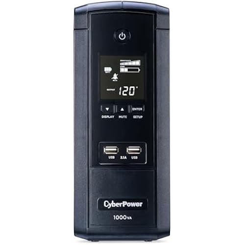 CyberPower BRG1000AVRLCD Intelligent LCD UPS System, 1000VA/600W, 10 Outlets, AVR, Mini-Tower, 5-Year Warranty