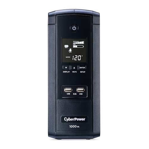 CyberPower BRG1000AVRLCD Intelligent LCD UPS System, 1000VA/600W, 10 Outlets, AVR, Mini-Tower, 5-Year Warranty
