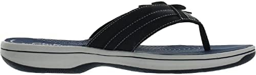 Clarks Women's Brinkley Flora H Faux Leather Slip On Thong Sandals Navy size 9 | Image 1