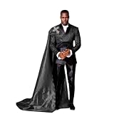 Eweniar 3 Piece Slim Fit Prom Suits for Men Floral Blazer Pants Detachable Satin Capes Shawl Collar Tuxedo Set Black