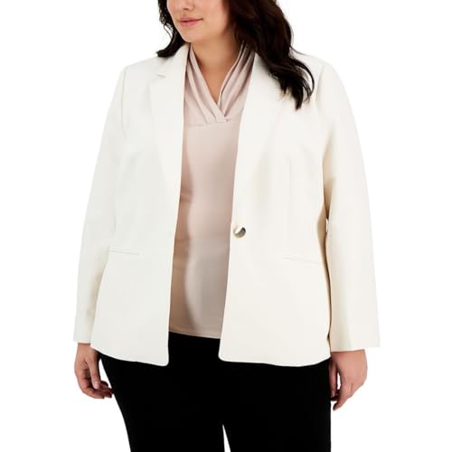 Anne Klein Womens Plus Crepe Stretch One-Button Blazer White 24W