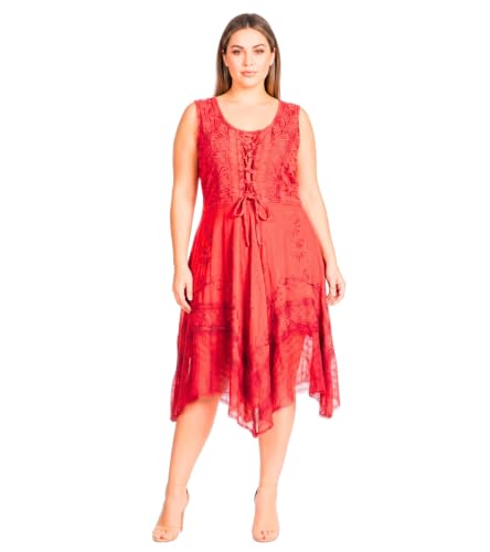 Image of Sakkas Magdilena Stonewashed Corset Front Embroidered Dress