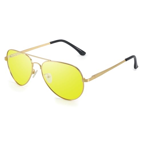 SODQW Aviator Night Vision Glasses Night Driving Anti Glare Glasses for women men, Yellow Lens for Night Time Glasses