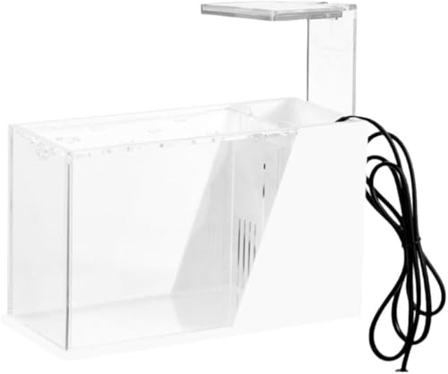 Brfveob 2個 水族館 水槽卓上アクリルクリアスクエアタンク水族館用生態小規模オフィス家庭用水族館タンクポンプ付き 金魚鉢 (木目ホワイト)