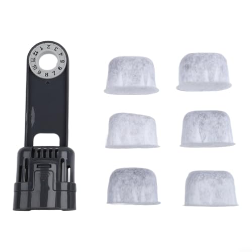 Cartuchos de filtro de agua compatibles con Bosch para máquinas de café Tassimo, reducción de cal de carbón activado para un mejor sabor del agua, kit de soporte gris negro (6 filtros + soporte)