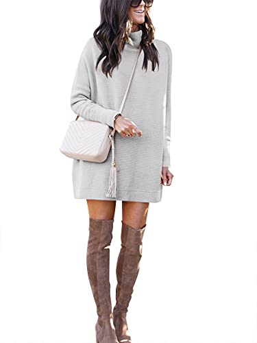 Anrabess Women's Loose Oversized Mock Neck Fall Winter Chunky Warm Cute Gray Pullover Sweater Tunic A277Yinhui-S #TOP1