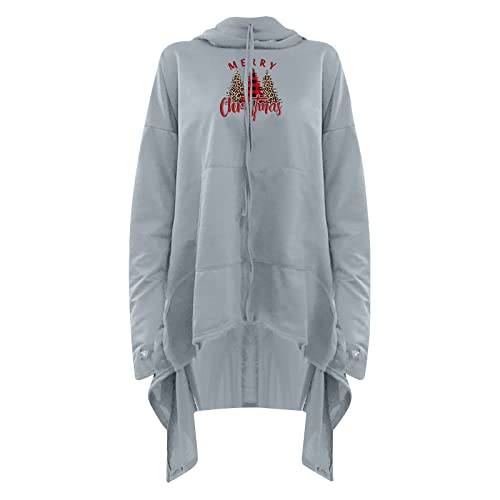 Moletom com capuz feminino com estampa de leopardo e estampa de árvore de Natal e manga comprida e b