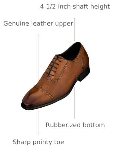 Image of CALTO Men's Invisible Height Increasing Elevator Shoes - Brown Premium Leather Lace-up Wing-tip Formal Oxfords - 2.4 Inches Taller - Y1066 - Size 6 D(M) US