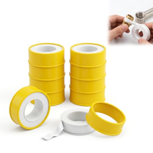 Lote de 10 rollos de cinta selladora de teflón, 12 m×12 mm×0,075 mm Industrial Cinta de marcado para fontanería, sellado perfecto y fácil instalación