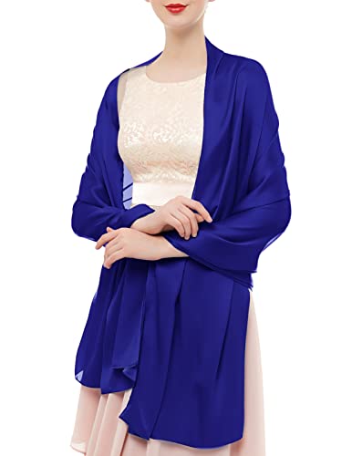 Bridesmay Mujeres Bufandas de Seda Elegante Suave Cuello Envuelve Chales Royal Blue Cover