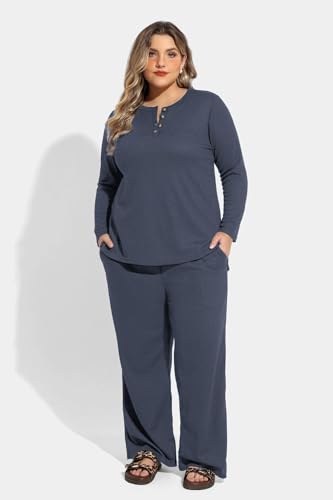 TIYOMI Plus Size 2 Piece Waffle Outfits For Women Top & Wide Leg Pants XL-5XL2