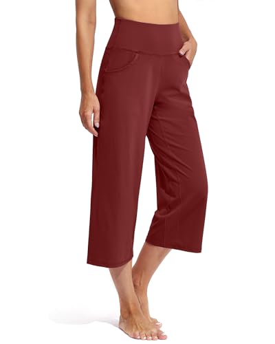 Image of Promover 14 inch /21 inch /23 inch /25 inch Inseam Capri Pants for Women Wide Leg Yoga Cropped Pants with Pockets Loose Casual Summer Pant