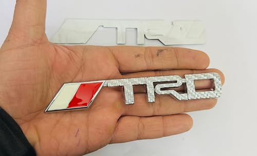 Image of Emblems for Car & Bike Metal Lo.go and Grill Me.tal Lo.go, Auto Accessories for Car Emblem 3D Badge Auto Racing Sport Sticker Grand Tourer Decal. (Long New Silver TRD Logo.)