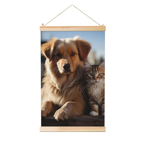 Cintre en bois et toile chats chiens idée cadeau originale pour passionnés