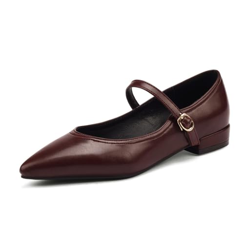 Generico Scarpe Mary Jane Donna Punta Affusolata Basse Cinturino alla Caviglia Regolabile Fibbia Slip-On Morbide Leggere Comode Antiscivolo per Ufficio Uso Quotidiano,Marrone,35 EU