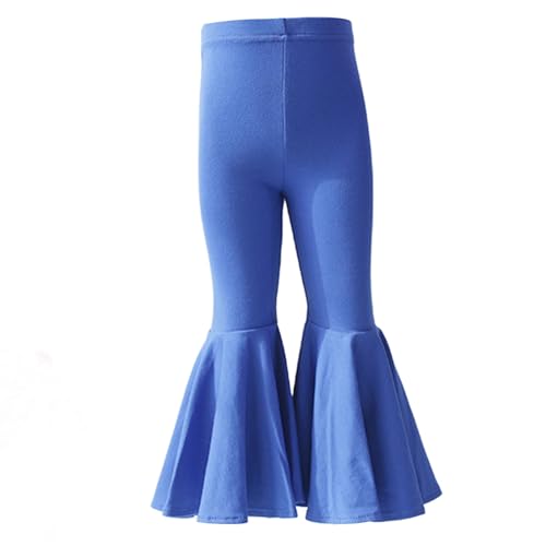 Toddler Baby Girls Ruffle Bell Bottom Flare Pants Leggings Cotton Long High Waist Solid Stretch Yoga (Blue, 1-2 Years)