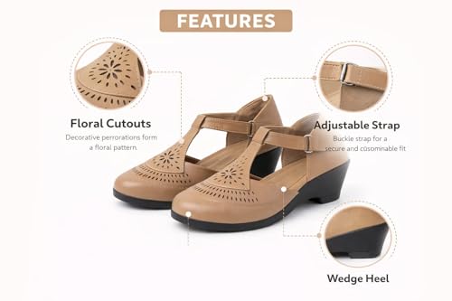 Image of Ladies Hub Women's Wedge Sandal Low Heel, T-Bar Design, Adjustable Velcro Strap, Comfortable Platform Footwear