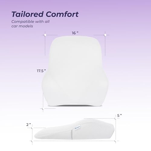 Image of Billebon Car Seat Back Support Cushion | Gel Infused Memory Foam Backrest Lumbar Support Cushion for Comfortable Long Drive & Back Pain Relief | Ergonomic Support | Travel Office Home Use -White