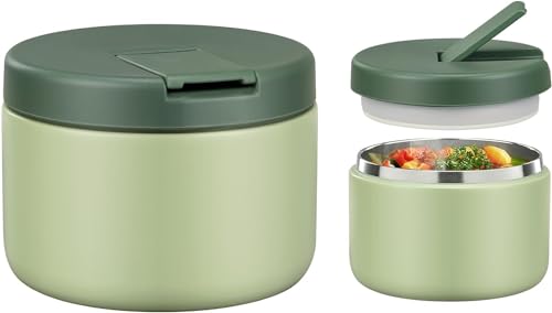 Itslife Boîtes Alimentaires Isothermes, 350ml Boîte Isotherme Repas Chaud, Thermoisolant Boîte avec couvre boucle, Porte Aliments en Acier Inoxydable à Double Couche pour Ecole,Bureau, Vert
