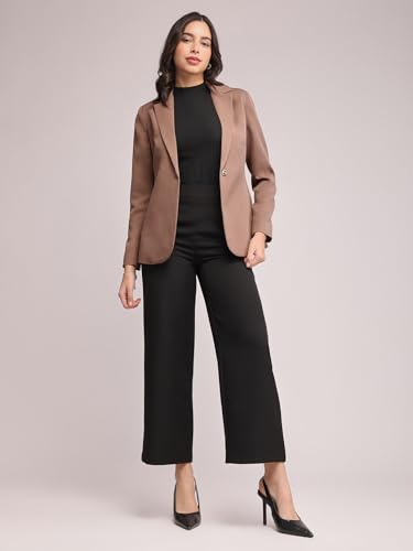 Image of FableStreet Women's Blazer | Tailored Fit Single-Breasted Design with Notch Lapel & Welt Pockets | Smooth Woven Texture for Work & Business Casual Wear