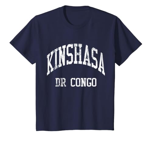 Kinshasa DR Congo Retro 70s College Sports Style T-Shirt, Youth, Navy Blue, Medium