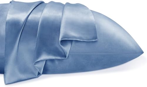 Image of Go Well Bonnet for Curly Hair with Free Satin Pillow Covers and Scrunchies | Combo of Pack of 2 Satin Pillowcases with 3 Adjustable Hair Caps (sky)