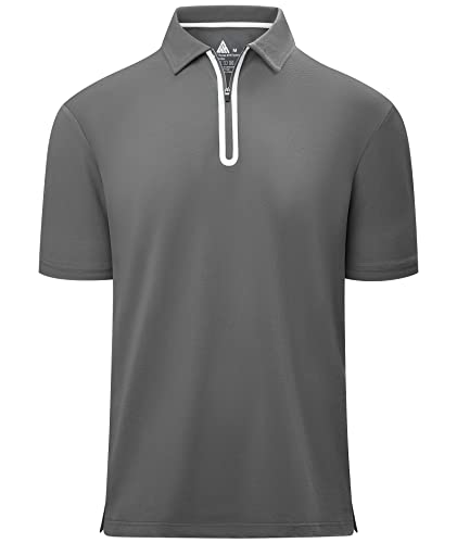 V VALANCH Mens Zipper Polo Shirts Short Sleeve Moisture Wicking Outdoor Golf Shirt Collared Athletic Tennis Polo
