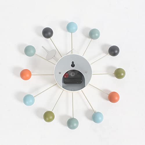 Shisedeco Ball Clock In Multicolor, Painted Solid Wood Non Ticking Decorative Mid Century Modern Silent Wall Clock For Home, Kitchen, Living Room, Office Etc. - Retro Design #TOP7