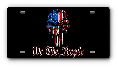 Patriotic Vanity Aluminum License Plate for Front of Trucks and Cars - Made in The USA - Universal Fit (Punisher)