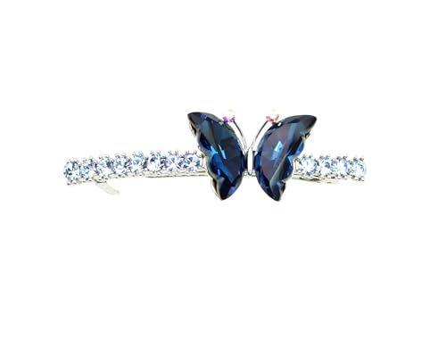 Faship Navy Blue Rhinestone Crystal Butterfly Hair Barrette Clip